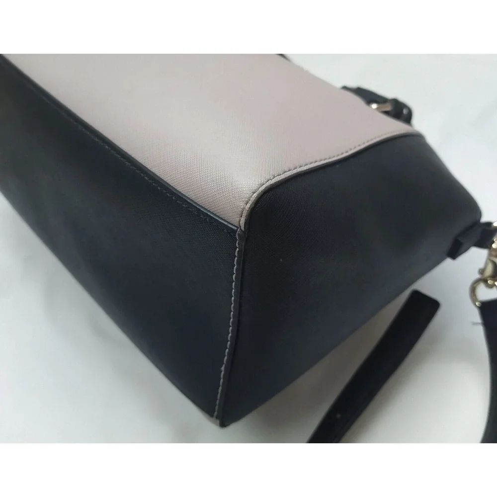 Kate Spade Tilden Colorblock Beige Black Leather Double Handles Satchel Bag